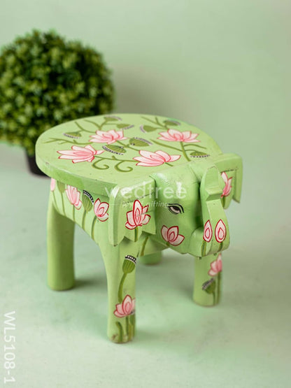 Hand Painted Pichwai Elephant Stool - 8 inch - Green - WL5108-1