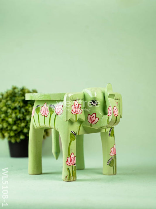 Hand Painted Pichwai Elephant Stool - 8 inch - Green - WL5108-1