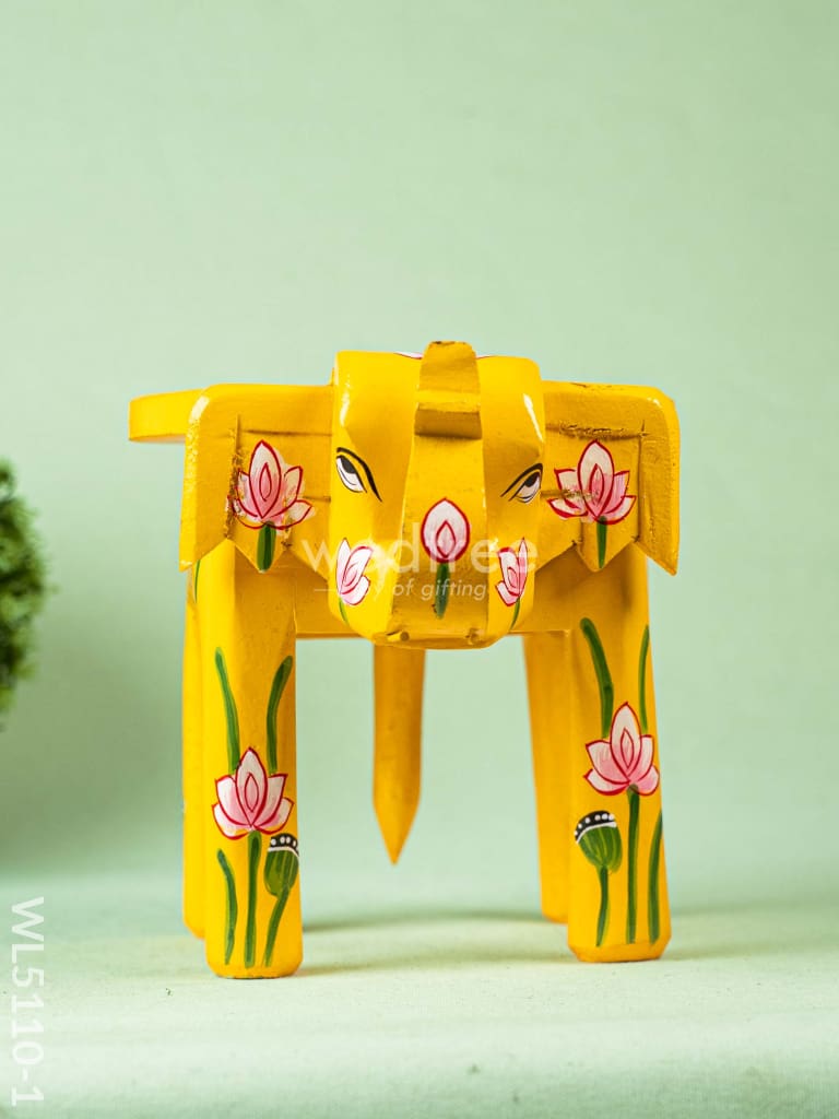 Hand Painted Pichwai Elephant Stool - 8 inch - Yellow - WL5110-1