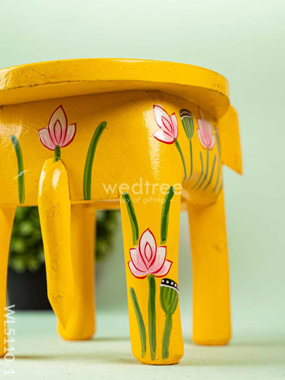 Hand Painted Pichwai Elephant Stool - 8 inch - Yellow - WL5110-1