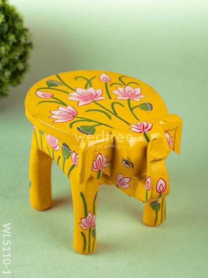 Hand Painted Pichwai Elephant Stool - 8 inch - Yellow - WL5110-1