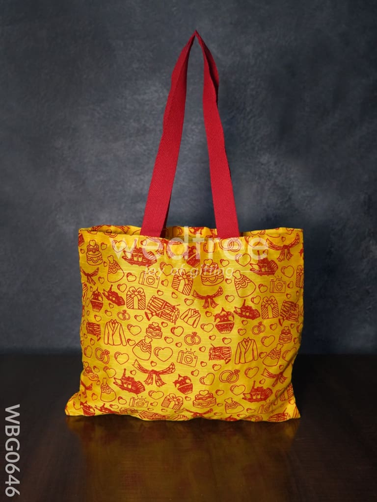 Handbag Yellow Silk Fabric with Purple Handle (11 X 13) - WBG0646