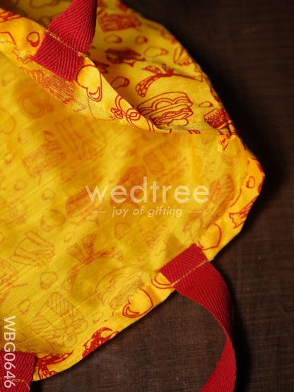 Handbag Yellow Silk Fabric with Purple Handle (11 X 13) - WBG0646