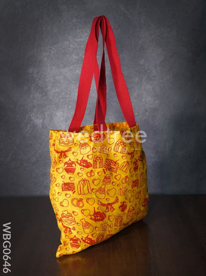 Handbag Yellow Silk Fabric with Purple Handle (11 X 13) - WBG0646
