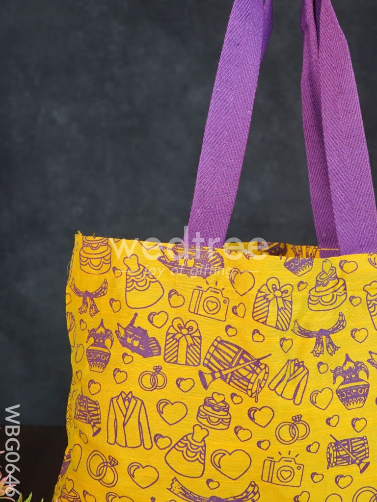 Handbag Yellow Silk Fabric with Purple Handle (11 X 13) - WBG0646