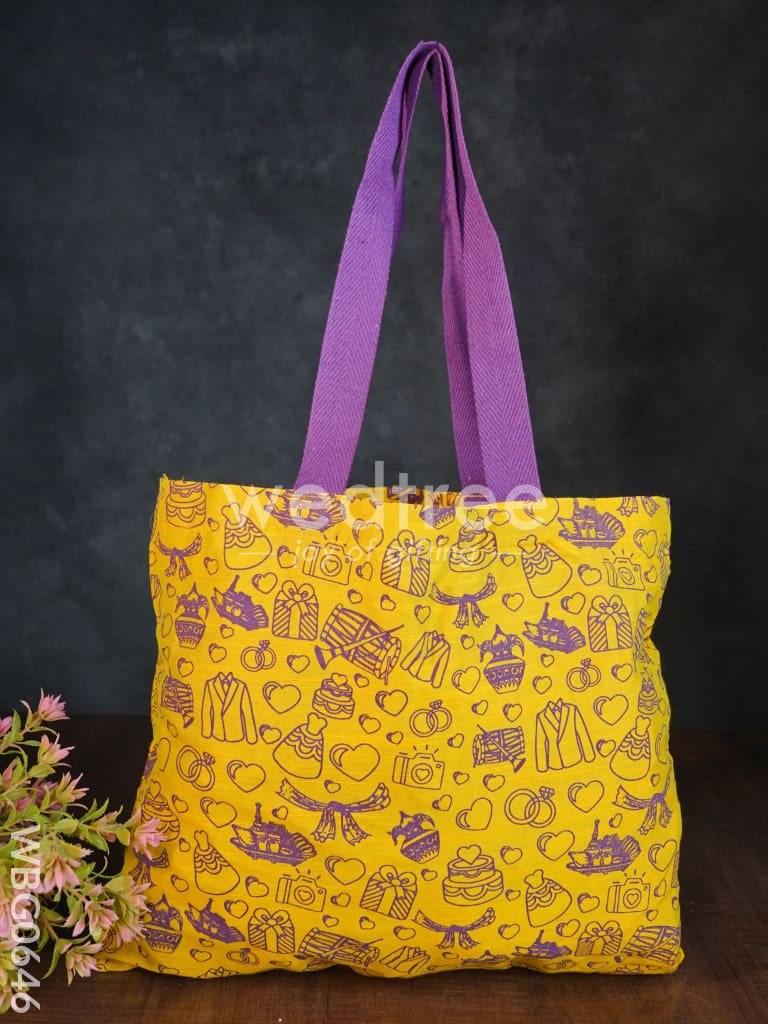 Handbag Yellow Silk Fabric with Purple Handle (11 X 13) - WBG0646