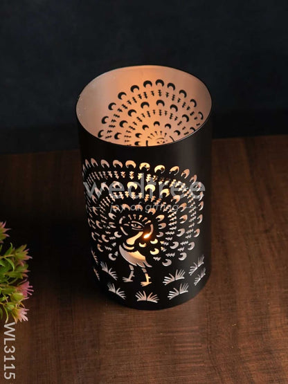 Handcrafted Votive with Peacock Design in Jhaali Pattern - Big - WL3115