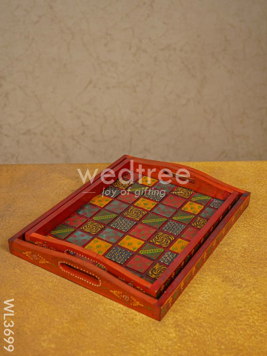 Handpainted Wooden Tray - Set of 2 - WL3699