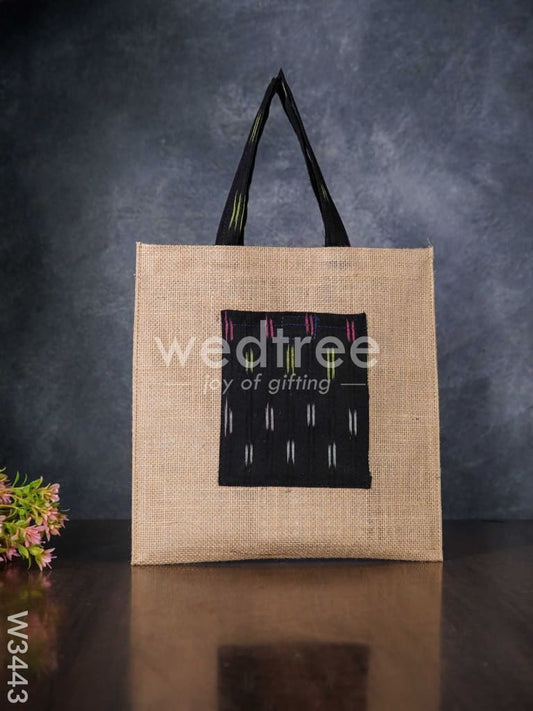 Ikkat Jute Bag with Front Pocket - W3443