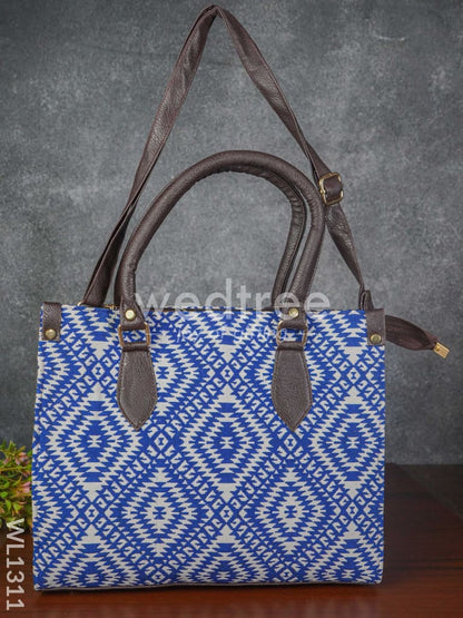 Jacquard Hand Bag with Leather Base & Handle - WL1311