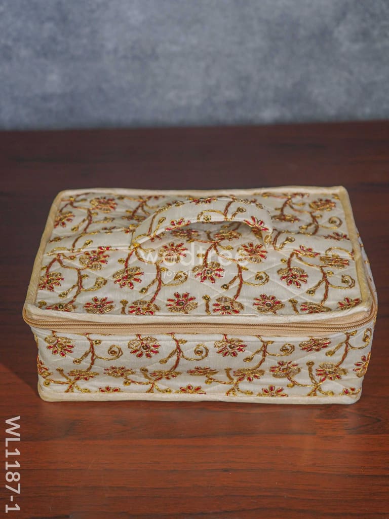Jewel Pouch with Floral Design and Chumki Embroidery Work (9x7) - WL1187