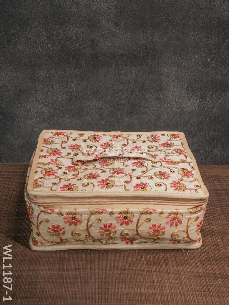 Jewel Pouch with Floral Design and Chumki Embroidery Work (9x7) - WL1187