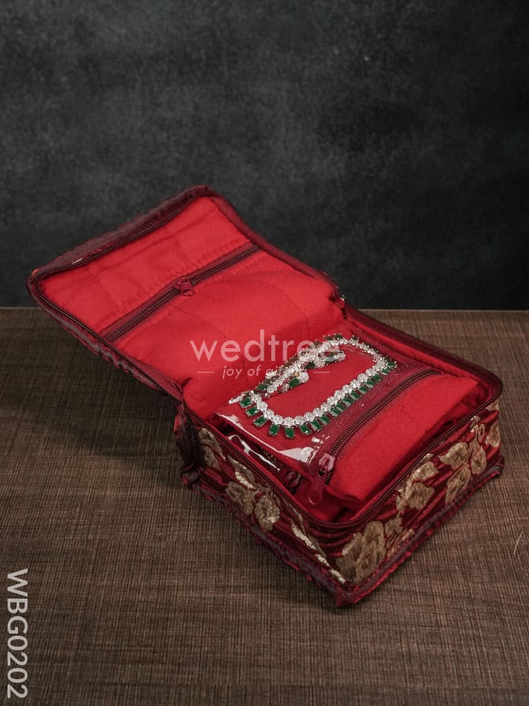 Jewel Pouch with Printed Golden Floral Design and Bow - WBG0202