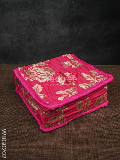 Jewel Pouch with Printed Golden Floral Design and Bow - WBG0202