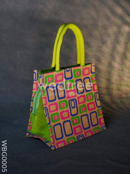 Jute bag - 3 colour box (small) with coloured handle and zipper - WBG0005