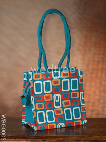 Jute bag - 3 colour box (small) with coloured handle and zipper - WBG0005