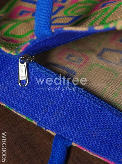 Jute bag - 3 colour box (small) with coloured handle and zipper - WBG0005