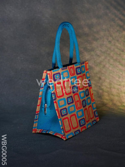 Jute bag - 3 colour box (small) with coloured handle and zipper - WBG0005