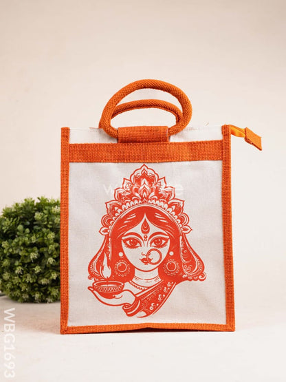 Jute Bag with Durga Face Print - WBG1693