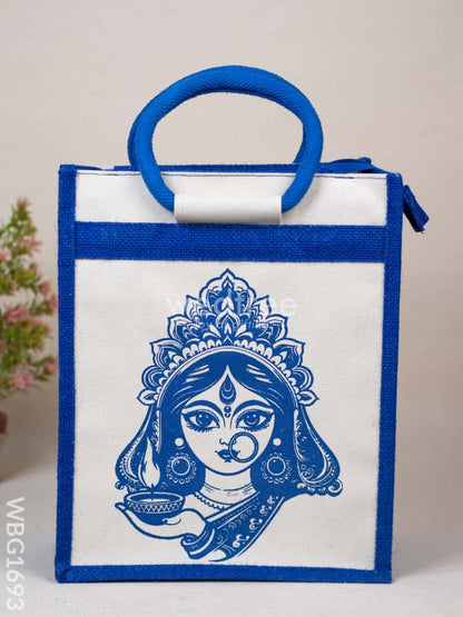 Jute Bag with Durga Face Print - WBG1693