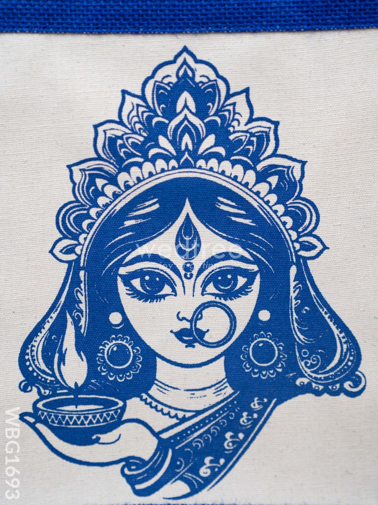 Jute Bag with Durga Face Print - WBG1693