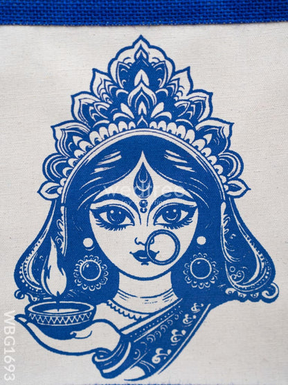 Jute Bag with Durga Face Print - WBG1693