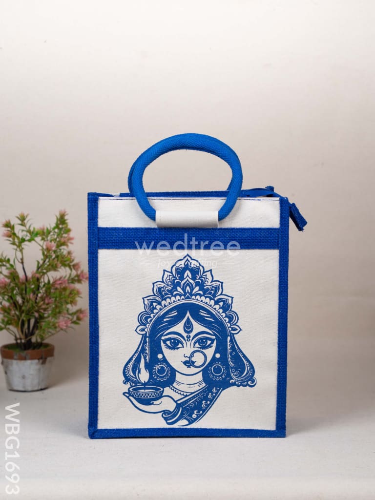 Jute Bag with Durga Face Print - WBG1693