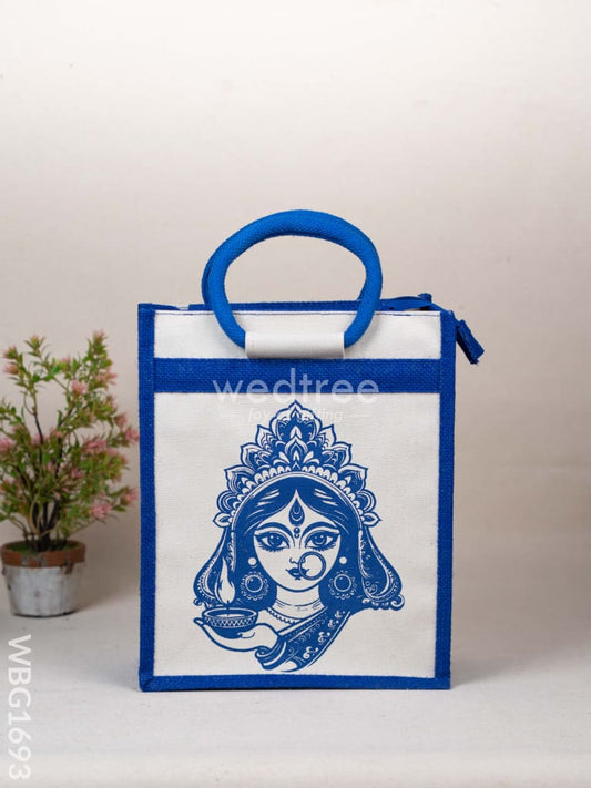 Jute Bag with Durga Face Print - WBG1693