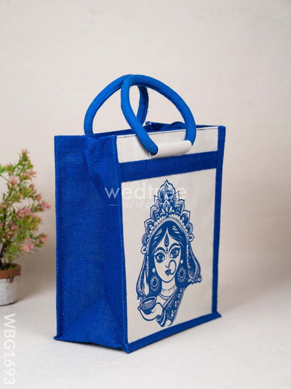 Jute Bag with Durga Face Print - WBG1693