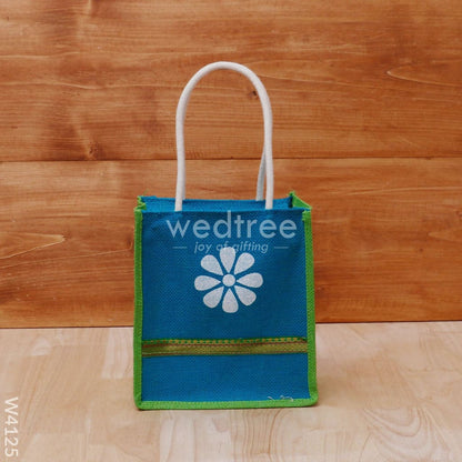 Jute Bag with Floral Print & Zari - W4125