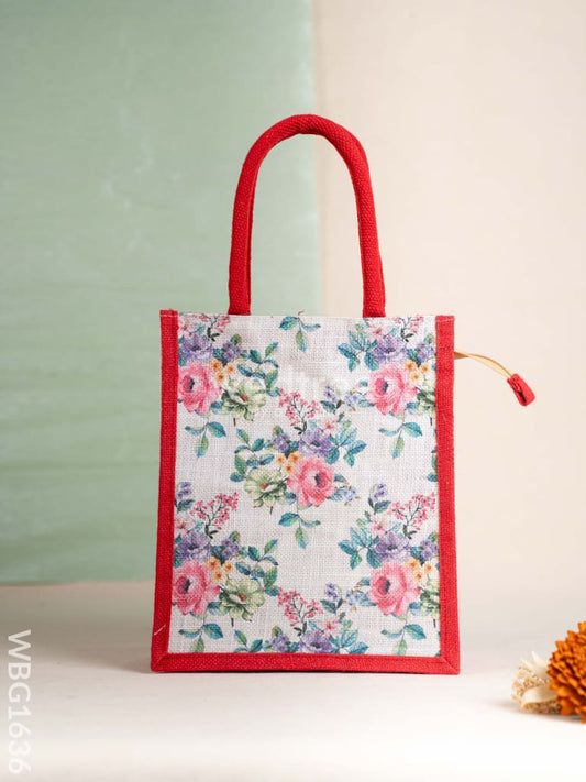 Jute Bag with Floral Prints - Red - WBG1636
