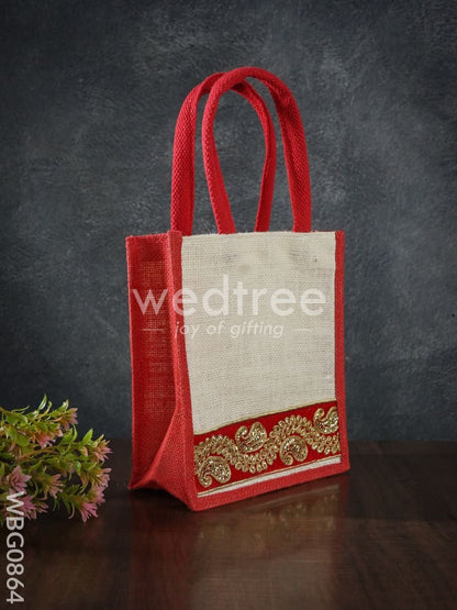 Jute Bag with Golden Embroidery - 9 inch - WBG0864