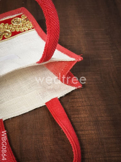 Jute Bag with Golden Embroidery - 9 inch - WBG0864