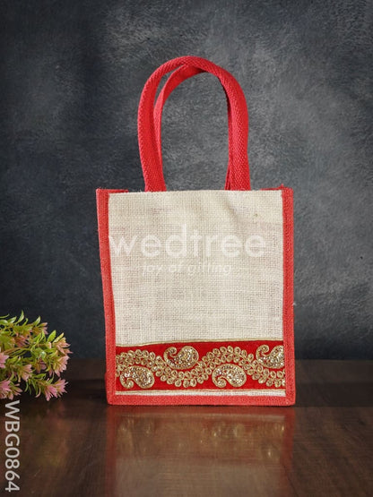 Jute Bag with Golden Embroidery - 9 inch - WBG0864