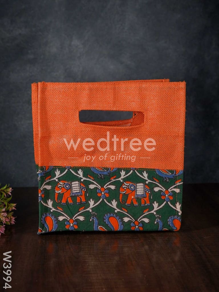 Jute Bag with Kalamkari Fabric- W3994