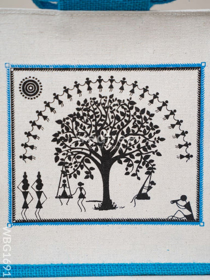 Jute Bag with Kalpavriksha Tree Print - WBG1691