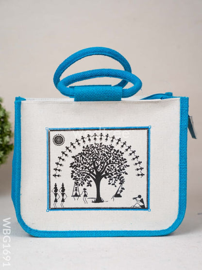 Jute Bag with Kalpavriksha Tree Print - WBG1691