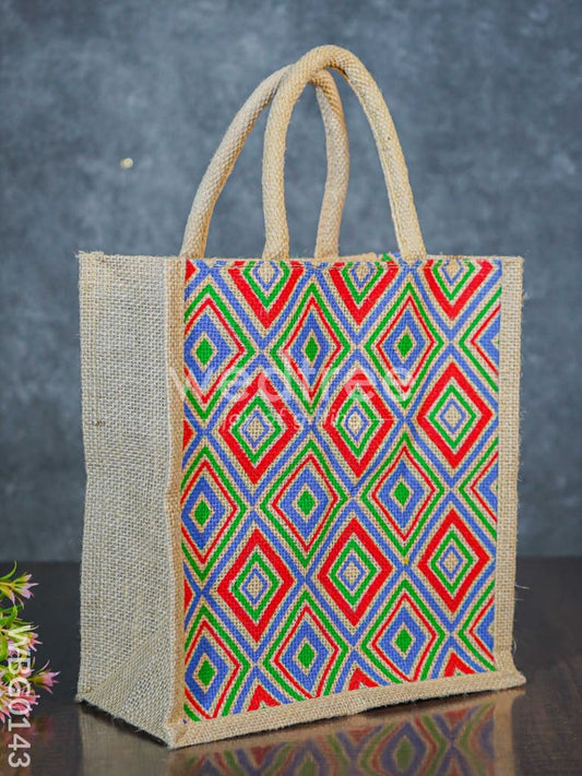 Jute Bag with Multicolored Diamond Design - WBG0143