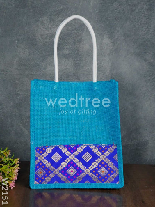 Jute Bag with Raw Silk Fabric & Velcro - W2151