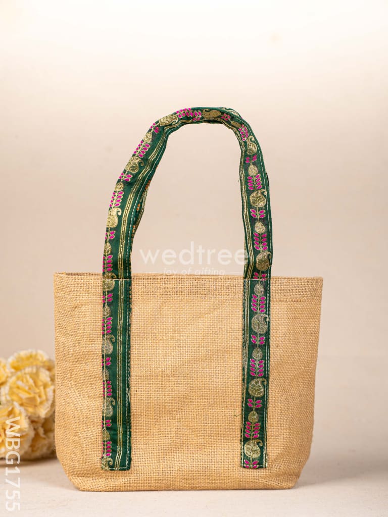 Jute Bag with Zari Handle - WBG1755