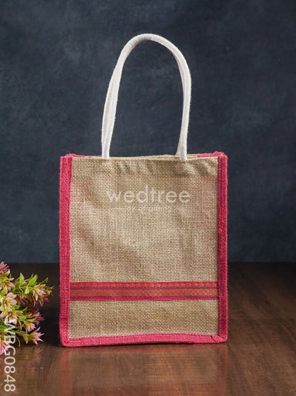 Jute Bag with Zari Lace Work - 9 inch - WBG0848
