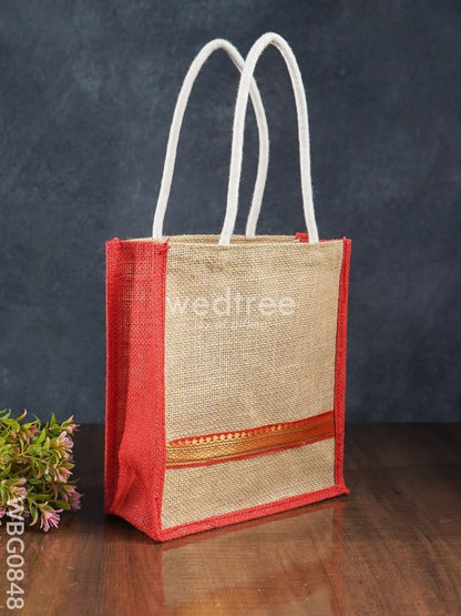 Jute Bag with Zari Lace Work - 9 inch - WBG0848