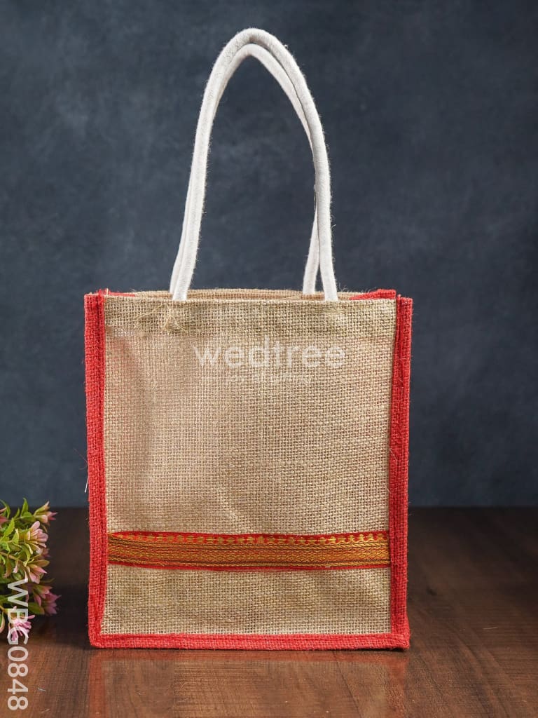 Jute Bag with Zari Lace Work - 9 inch - WBG0848