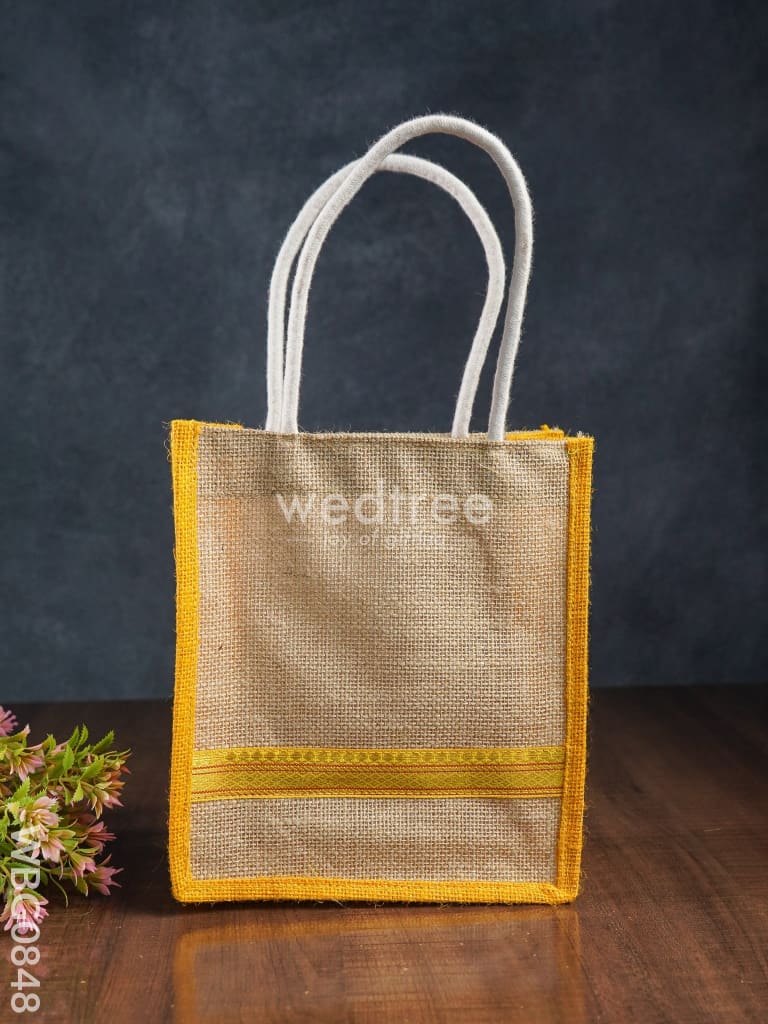 Jute Bag with Zari Lace Work - 9 inch - WBG0848