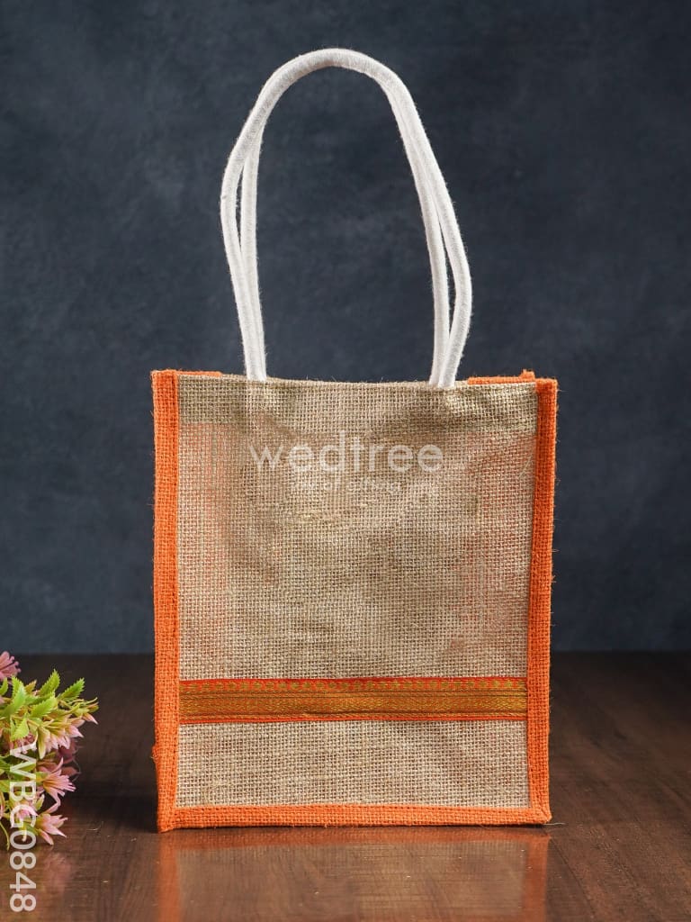 Jute Bag with Zari Lace Work - 9 inch - WBG0848