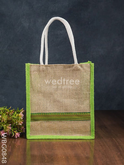 Jute Bag with Zari Lace Work - 9 inch - WBG0848