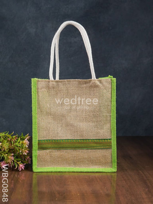 Jute Bag with Zari Lace Work - 9 inch - WBG0848