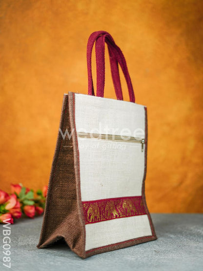 Jute Bag with Zari Lace Work - WBG0987