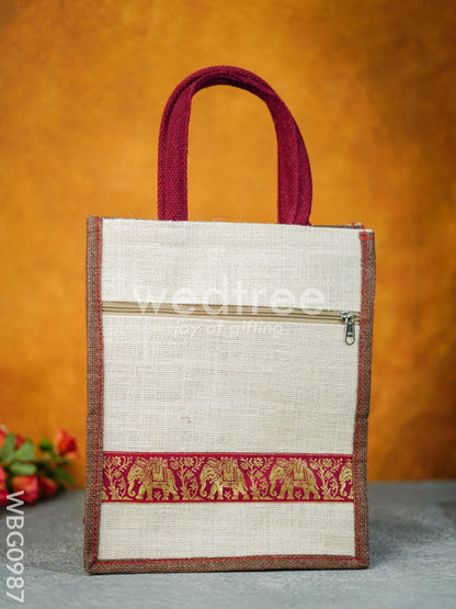 Jute Bag with Zari Lace Work - WBG0987