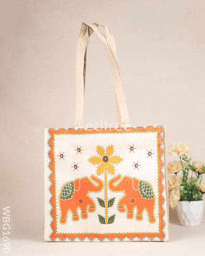 Cloth Handbag with Peacock & Elephant Motif - WBG1690